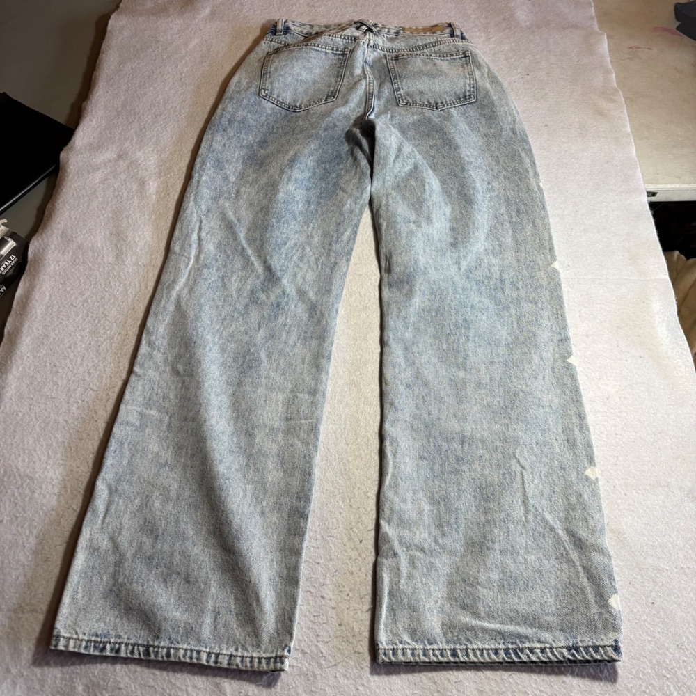 WHITE FOX Women's L Light Wash Wide Leg Jeans Cross Embellishment Cotton - Picture 10 of 12